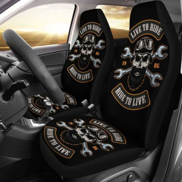 Set Of 2 Live To Ride - Ride To Live Car Seat Covers Skull Car Seat Cover Gothic 172727 - YourCarButBetter