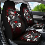 Set Of 2 Pcs Beautiful Sugar Skull Girl Car Seat Cover 101207 - YourCarButBetter