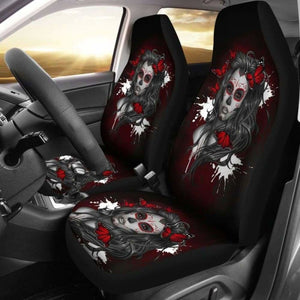 Set Of 2 Pcs Beautiful Sugar Skull Girl Car Seat Cover 101207 - YourCarButBetter