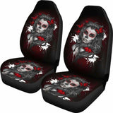 Set Of 2 Pcs Beautiful Sugar Skull Girl Car Seat Cover 101207 - YourCarButBetter