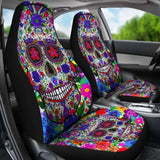 Set Of 2 Pcs Colorful Sugar Skull Car Seat Cover. 101207 - YourCarButBetter