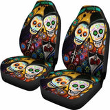 Set Of 2 Pcs Day Of The Dead Sugar Skull Car Seat Cover 101207 - YourCarButBetter