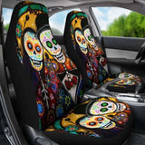 Set Of 2 Pcs Day Of The Dead Sugar Skull Car Seat Cover 101207 - YourCarButBetter