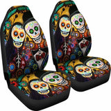 Set Of 2 Pcs Day Of The Dead Sugar Skull Car Seat Cover 101207 - YourCarButBetter