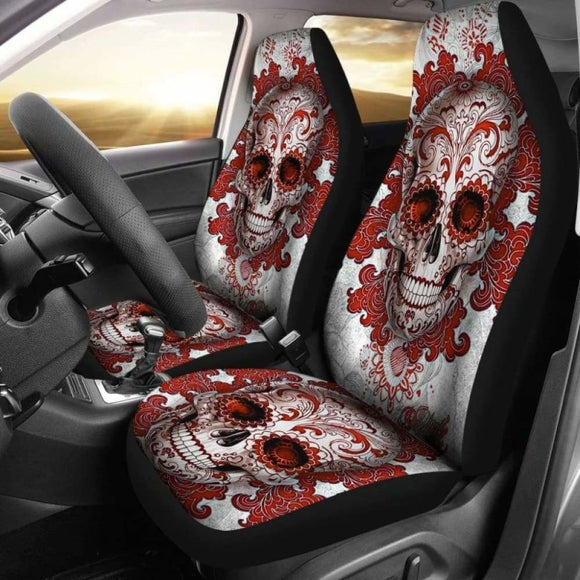 Set Of 2 Pcs - Day Of The Dead - Sugar Skulls Car Seat Covers 101207 - YourCarButBetter