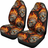 Set Of 2 Pcs Flaming Fire Skulls Car Seat Covers 101207 - YourCarButBetter