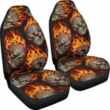 Set Of 2 Pcs Flaming Fire Skulls Car Seat Covers 110728 - YourCarButBetter
