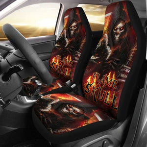 Set Of 2 Pcs Flaming Skull Car Seat Covers 101207 - YourCarButBetter