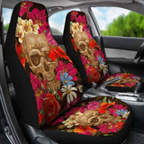 Set Of 2 Pcs Floral Skull Car Seat Covers 101207 - YourCarButBetter