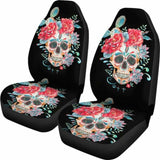 Set Of 2 Pcs Floral Skull Car Seat Covers 101207 - YourCarButBetter