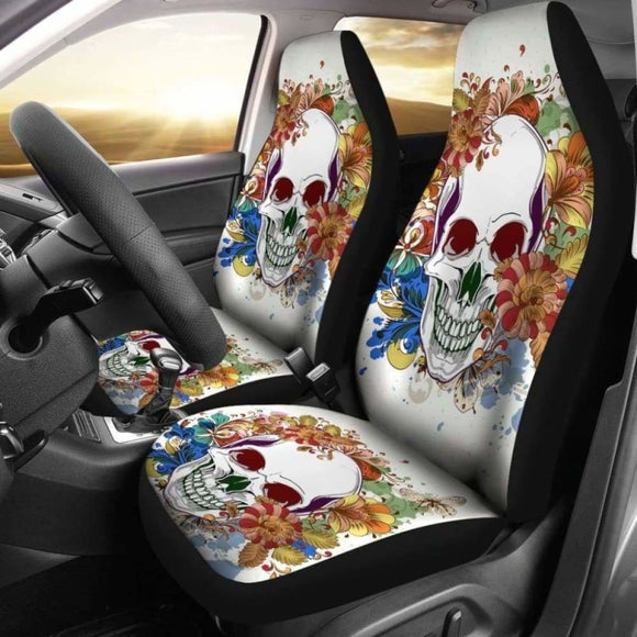 Set Of 2 Pcs Floral Skull Car Seat Covers 153908 - YourCarButBetter