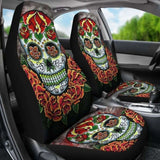 Set Of 2 Pcs Floral Sugar Skull Car Seat Covers 101207 - YourCarButBetter