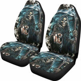 Set Of 2 Pcs - Grim Reaper Skull Gothic Car Seat Covers 172727 - YourCarButBetter