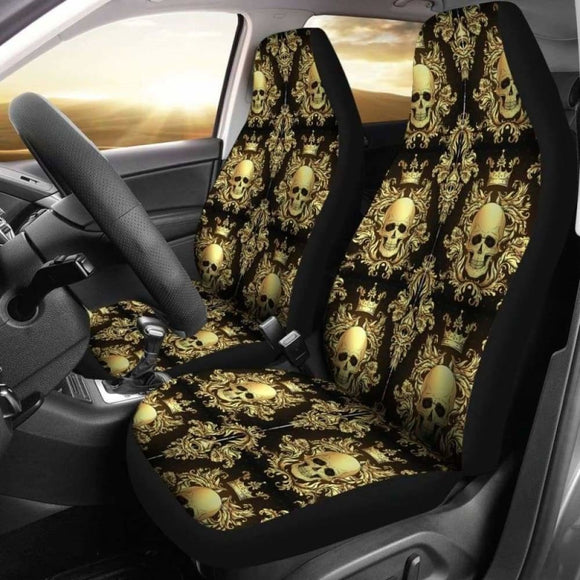 Set Of 2 Pcs Rose Skull Car Seat Covers 101207 - YourCarButBetter