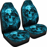 Set Of 2 Pcs Seat Cover Flaming Skull Gothic Car Seat Cover 172727 - YourCarButBetter