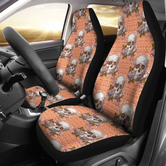 Set Of 2 Pcs Skull Floral Car Seat Covers 153908 - YourCarButBetter