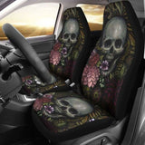 Set Of 2 Pcs - Skull Gothic Horror Flaming Fire Halloween Skull Car Seat Covers 101207 - YourCarButBetter