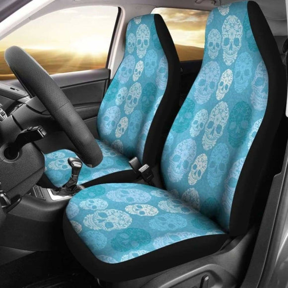 Set Of 2 Pcs - Skull Gothic Horror Flaming Fire Halloween Skull Car Seat Covers 101207 - YourCarButBetter