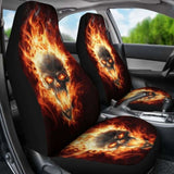 Set Of 2 Pcs - Skull Gothic Horror Flaming Fire Halloween Skull Car Seat Covers 172727 - YourCarButBetter