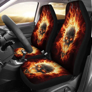 Set Of 2 Pcs - Skull Gothic Horror Flaming Fire Halloween Skull Car Seat Covers 172727 - YourCarButBetter