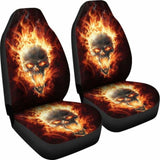 Set Of 2 Pcs - Skull Gothic Horror Flaming Fire Halloween Skull Car Seat Covers 172727 - YourCarButBetter