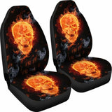 Set Of 2 Pcs - Skull Gothic Horror Flaming Fire Halloween Skull Car Seat Covers 172727 - YourCarButBetter