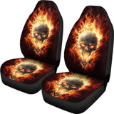 Set Of 2 Pcs - Skull Gothic Horror Flaming Fire Halloween Skull Car Seat Covers 172727 - YourCarButBetter