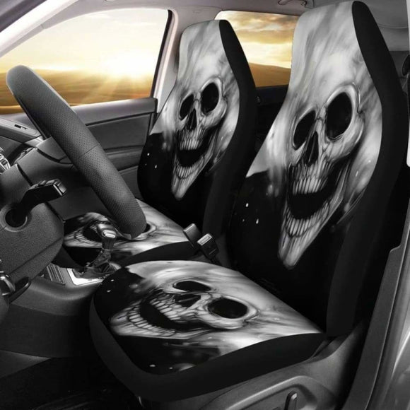 Set Of 2 Pcs - Skull Gothic Horror Grim Reaper Halloween Skull Car Seat Covers 172727 - YourCarButBetter