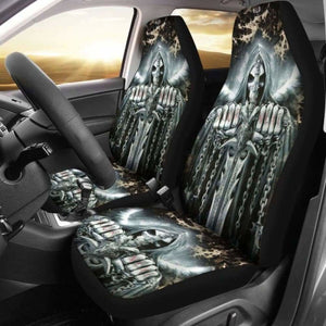 Set Of 2 Pcs - Skull Gothic Horror Halloween Skull Car Seat Covers 172727 - YourCarButBetter