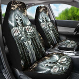 Set Of 2 Pcs - Skull Gothic Horror Halloween Skull Car Seat Covers 172727 - YourCarButBetter