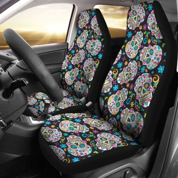 Set Of 2 Pcs - Sugar Skull Car Seat Covers 101207 - YourCarButBetter