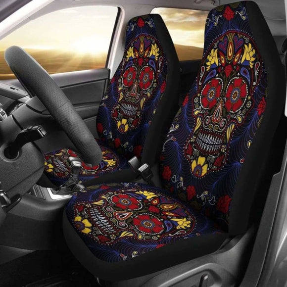 Set Of 2 Pcs Sugar Skull Car Seat Covers 101207 - YourCarButBetter