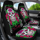 Set Of 2 Pcs - Sugar Skull - Day Of The Dead Car Seat Cover 101207 - YourCarButBetter