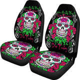 Set Of 2 Pcs - Sugar Skull - Day Of The Dead Car Seat Cover 101207 - YourCarButBetter