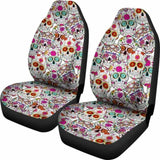 Set Of 2 Pcs - Sugar Skull Day Of The Dead Car Seat Covers 101207 - YourCarButBetter