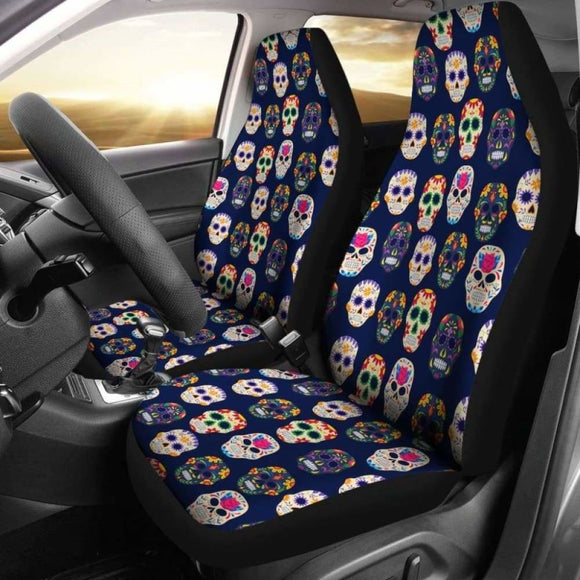 Set Of 2 Pcs Sugar Skull Day Of The Dead Car Seat Covers 101207 - YourCarButBetter