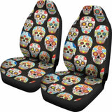 Set Of 2 Pcs Sugar Skull Day Of The Dead Car Seat Covers 101207 - YourCarButBetter