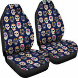 Set Of 2 Pcs Sugar Skull Day Of The Dead Car Seat Covers 101207 - YourCarButBetter