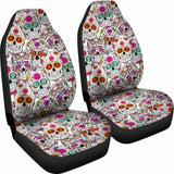 Set Of 2 Pcs - Sugar Skull Day Of The Dead Car Seat Covers 101207 - YourCarButBetter