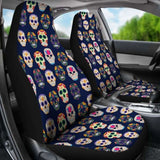 Set Of 2 Pcs Sugar Skull Day Of The Dead Car Seat Covers 101207 - YourCarButBetter