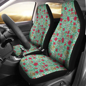 Set Of 2 Pcs - Sugar Skulls - Day Of The Dead Car Seat Covers 101207 - YourCarButBetter