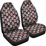 Set Of 2 Pcs - Sugar Skulls - Day Of The Dead Car Seat Covers 101207 - YourCarButBetter