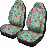 Set Of 2 Pcs - Sugar Skulls - Day Of The Dead Car Seat Covers 101207 - YourCarButBetter