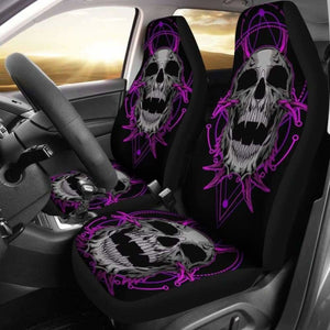 Set Of 2 Purple Skull Gothic Sugar Skull Seat Covers 172727 - YourCarButBetter