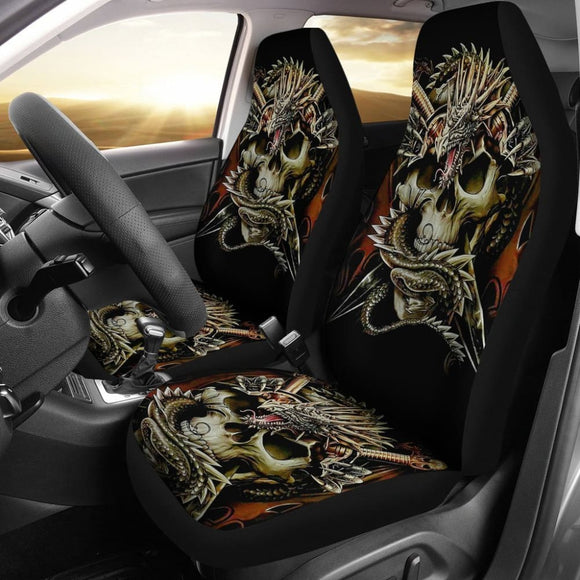 Set Of 2 Skull Dragon Car Seat Covers 184610 - YourCarButBetter