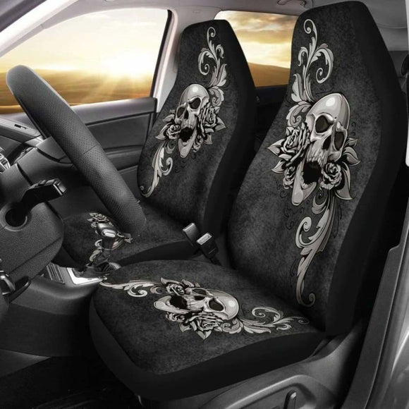 Set Of 2 - Skull Floral - Car Seat Covers 153908 - YourCarButBetter