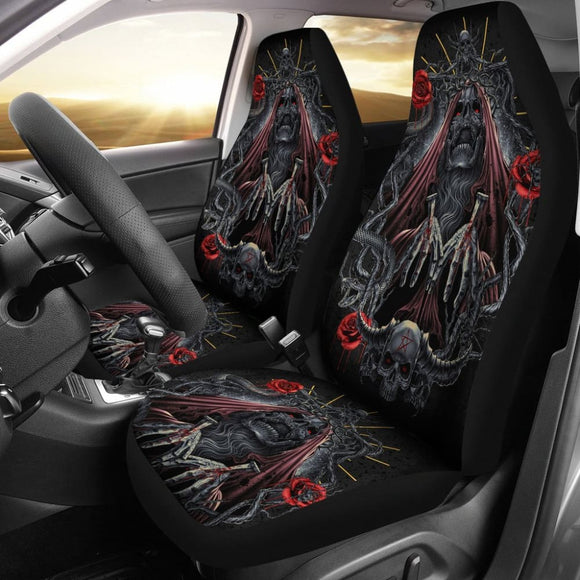 Set Of 2 Skull Gothic Car Seat Covers 101819 - YourCarButBetter