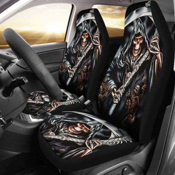 Set Of 2 Skull Grim Reaper Car Seat Covers 101207 - YourCarButBetter