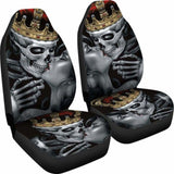 Set Of 2 Skull King Queen Skull Car Seat Covers 101207 - YourCarButBetter