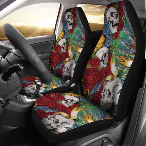 Set Of 2 Skull King Queen Car Seat Covers 101207 - YourCarButBetter